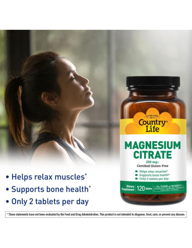 Citrato de Magnesio 250mg Country Life 120 Tabletas Suplemento