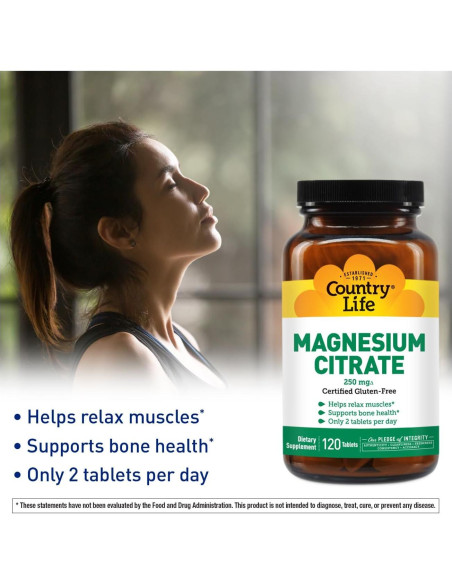Citrato de Magnesio 250mg Country Life 120 Tabletas Suplemento Citrato de Magnesio 250mg Country Life 120 Tabletas Suplemento
