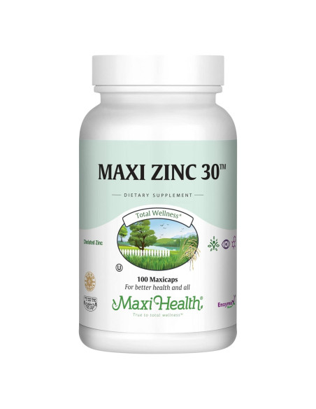 Suplemento de Zinc Maxi Health 30 mg - 100 Cápsulas Kosher Suplemento de Zinc Maxi Health 30 mg - 100 Cápsulas Kosher