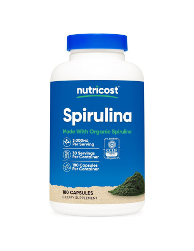 Espirulina Nutricost 3000mg 180 Cápsulas Orgánicas