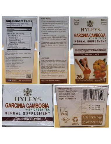 Té HYLEYS Garcinia Cambogia y Té Verde Baya Goji - 25 Bolsitas