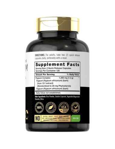Suplemento de Pygeum Carlyle 1300mg - 240 Cápsulas Rápidas