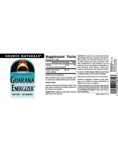 Suplemento Dietético Guaraná Source Naturals 900 mg - 60 Tabletas