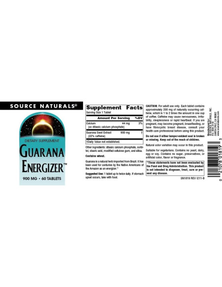 Suplemento Dietético Guaraná Source Naturals 900 mg - 60 Tabletas Suplemento Dietético Guaraná Source Naturals 900 mg - 60 Tabletas