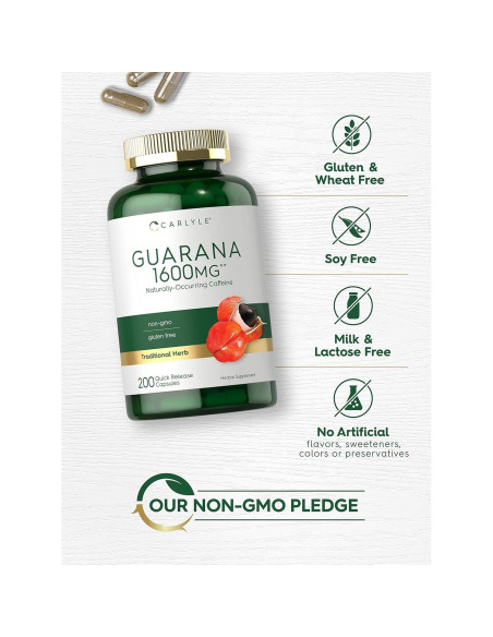 Cápsulas de Guaraná Carlyle 1600mg - 200 Unidades - Suplemento Natural Cápsulas de Guaraná Carlyle 1600mg - 200 Unidades - Suplemento Natural