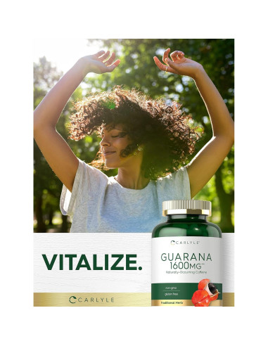 Cápsulas de Guaraná Carlyle 1600mg - 200 Unidades - Suplemento Natural