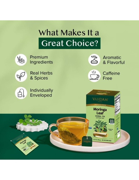 Bolsitas de Té de Moringa VAHDAM 100 Unidades Ecológicas Bolsitas de Té de Moringa VAHDAM 100 Unidades Ecológicas