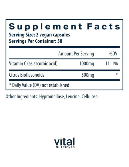 Suplemento Vegano Vitamina C 1000mg con Bioflavonoides 100 Cápsulas Suplemento Vegano Vitamina C 1000mg con Bioflavonoides 100 Cápsulas