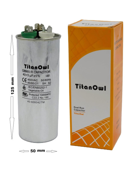 Capacitor de Arranque Doble TitanOwl 40+5 uF 370V CBB65 Capacitor de Arranque Doble TitanOwl 40+5 uF 370V CBB65