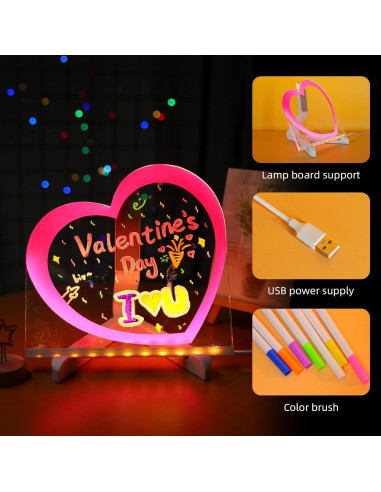 Tablero de Borrado en Seco Acrílico ENUOLI LED Corazón Rosa 20cm