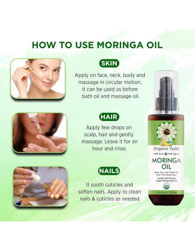 Aceite de Moringa Virgen 100% Puro Organic Veda 100 ml