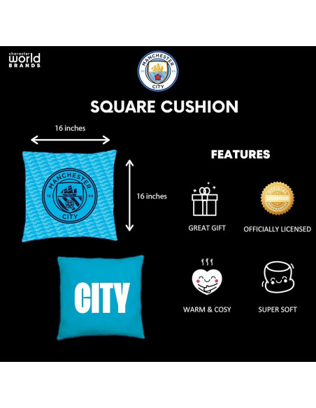 Cojín Cuadrado Manchester City FC 40x40 cm Algodón Azul Cojín Cuadrado Manchester City FC 40x40 cm Algodón Azul