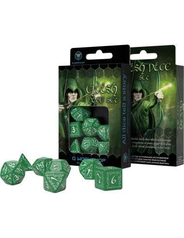 Set de 7 Dados Élficos Verde y Blanco Q-Workshop