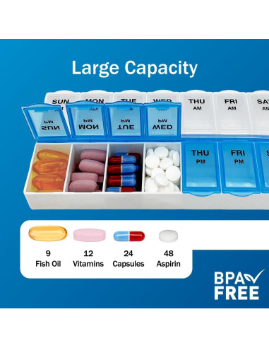 Organizador de Pastillas AM/PM Amazon Basic Care 7 Días