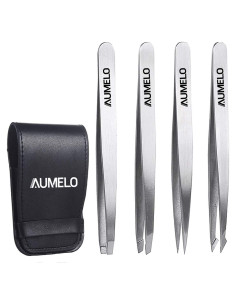 Juego de Pinzas de Acero Inoxidable AUMELO 4 Piezas con Estuche
