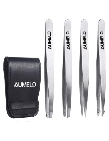 Juego de Pinzas de Acero Inoxidable AUMELO 4 Piezas con Estuche