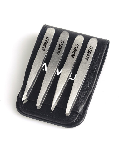 Juego de Pinzas de Acero Inoxidable AUMELO 4 Piezas con Estuche