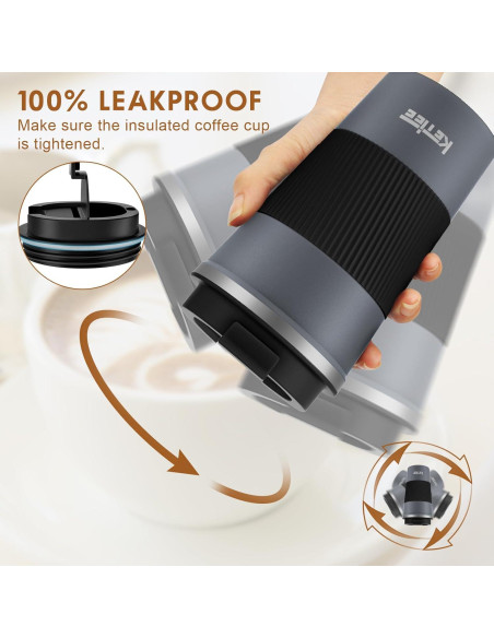 Taza de Café de Viaje KETIEE 355ml Aislada a Prueba de Fugas Gris Taza de Café de Viaje KETIEE 355ml Aislada a Prueba de Fugas Gris