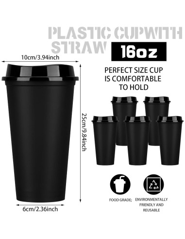 Paquete de 15 Tazas de Café Reutilizables Domensi 473 ml Negro