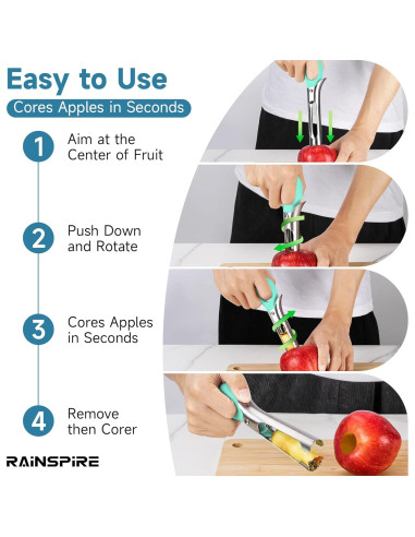 Descorazonador de Manzanas Rainspire, Acero Inoxidable, Negro
