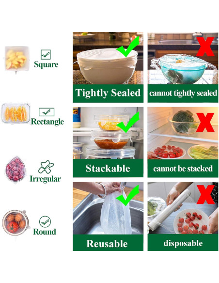Tapas de Silicona Adpartner, 12 Piezas Reutilizables para Alimentos Tapas de Silicona Adpartner, 12 Piezas Reutilizables para Alimentos