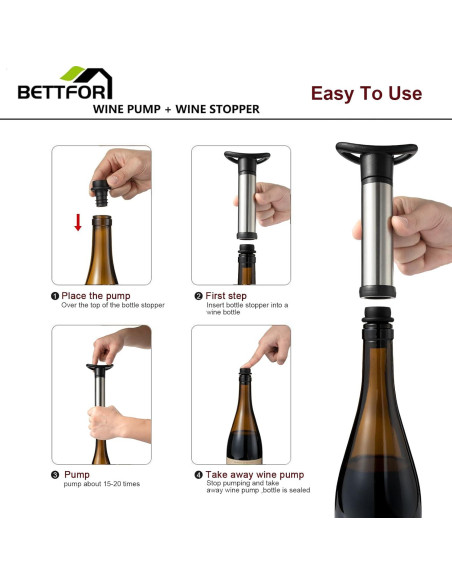 Bomba de vacío para vino BETTFOR con 4 tapones de silicona Bomba de vacío para vino BETTFOR con 4 tapones de silicona