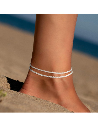 Pulsera de Tobillo Tasiso Plata de Ley Ajustable Brillante 21.6 cm