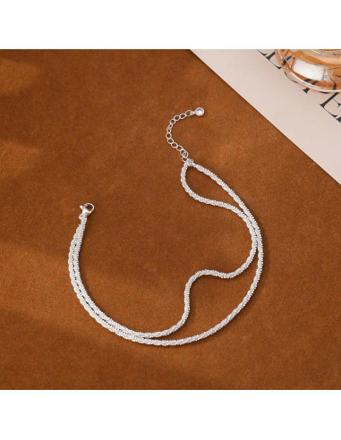 Pulsera de Tobillo Tasiso Plata de Ley Ajustable Brillante 21.6 cm