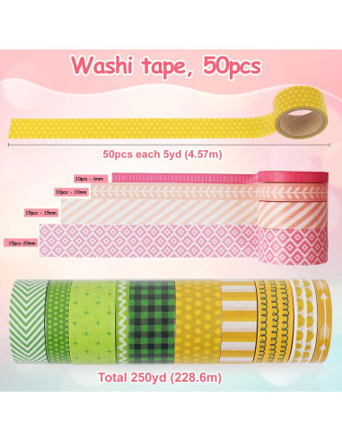 Juego de 50 Rollos de Cinta Washi KSS - 250yd, 4 Anchos