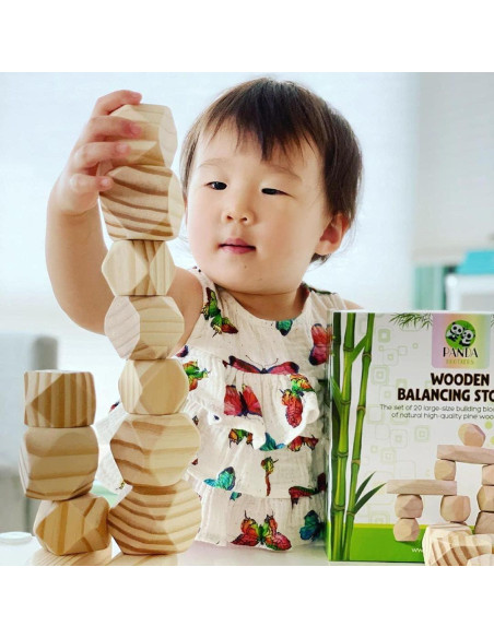 Piedras de Equilibrio de Madera Panda Brothers - Juguete Montessori 20 Piezas Piedras de Equilibrio de Madera Panda Brothers - Juguete Montessori 20 Piezas