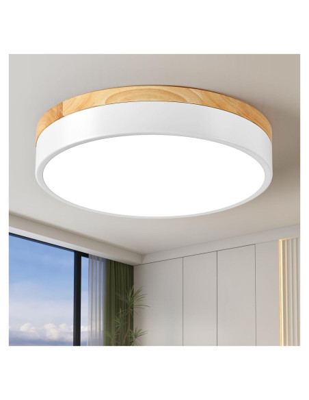 Luz de Techo LED Regulable YURNYQ 30cm Blanca Madera 5CCT Luz de Techo LED Regulable YURNYQ 30cm Blanca Madera 5CCT