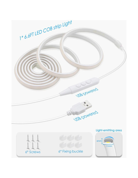 Cinta LED COB 2M Blanca Cálida USB Samsion 320 LEDs/M Cinta LED COB 2M Blanca Cálida USB Samsion 320 LEDs/M