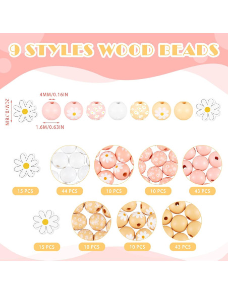 Buryeah 200 Pcs Perlas de Madera Coloridas para Manualidades Buryeah 200 Pcs Perlas de Madera Coloridas para Manualidades