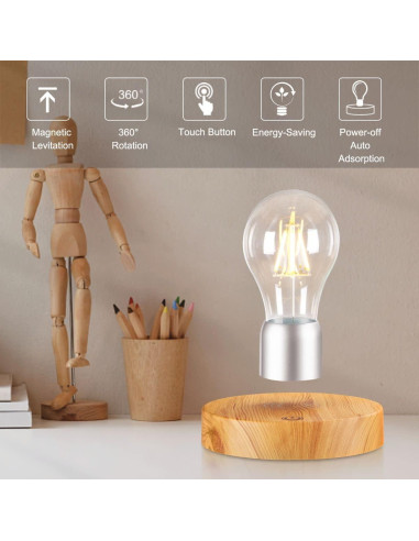 Lámpara de Escritorio LED Flotante Magnética VGAzer - Base de Madera