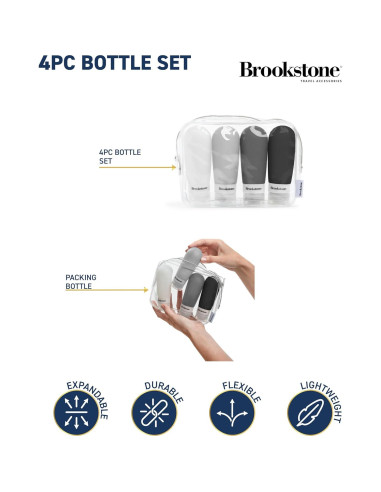 Botellas de Viaje Brookstone 4x100ml Aprobadas por TSA Silicona
