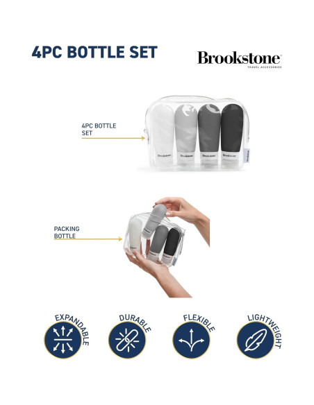 Botellas de Viaje Brookstone 4x100ml Aprobadas por TSA Silicona Botellas de Viaje Brookstone 4x100ml Aprobadas por TSA Silicona