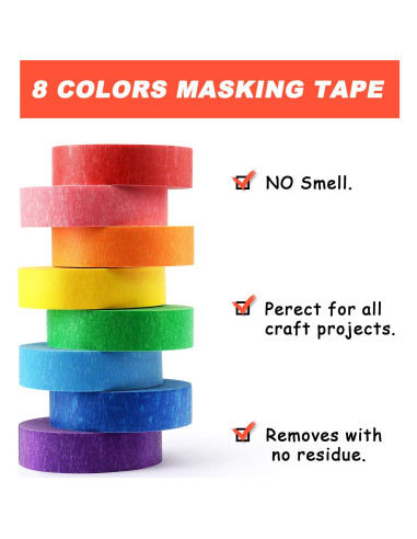 8 Rollos de Cinta de Enmascarar de Colores Hutou 1.5cm x 14.6m