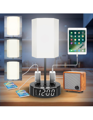 Reloj Despertador ELMWAY con Cargador USB y Enchufes 15 cm