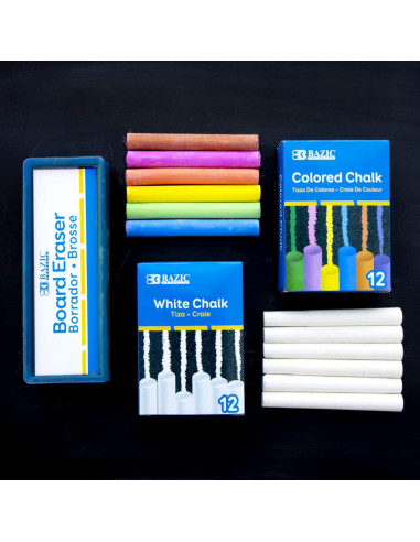 Conjunto de Tizas de Colores y Blancas BAZIC - 24 Pcs