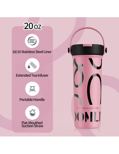 Vaso GOOM 20 oz Acero Inoxidable 18/10 Rosa con Infusor