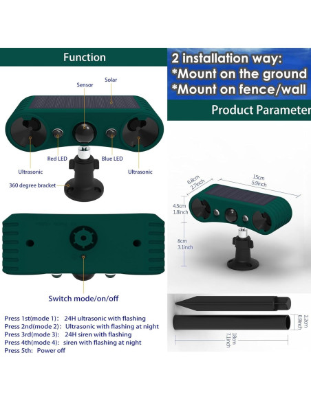 Alarma Solar de Movimiento WONFAST 129db Verde 4 Modos Alarma Solar de Movimiento WONFAST 129db Verde 4 Modos