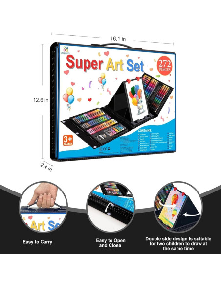 Kit de Dibujo POPYOLA 272 Piezas con Caballete Trifold Negro Kit de Dibujo POPYOLA 272 Piezas con Caballete Trifold Negro