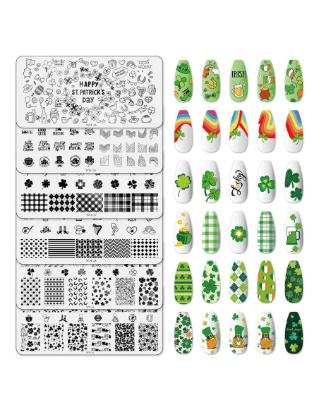 Kit de Placas de Estampado de Uñas Whaline 6 Piezas San Patricio Kit de Placas de Estampado de Uñas Whaline 6 Piezas San Patricio
