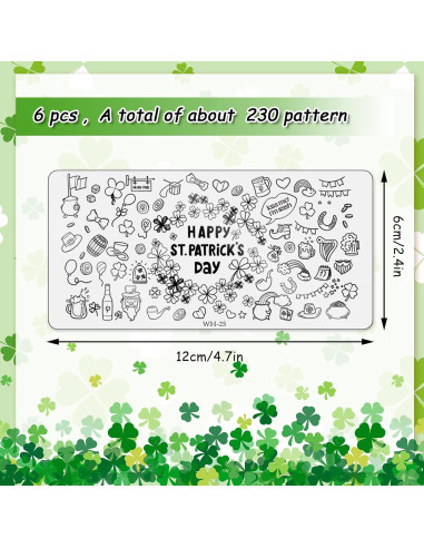 Kit de Placas de Estampado de Uñas Whaline 6 Piezas San Patricio