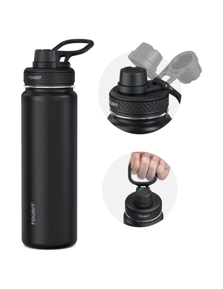 Botella de Agua Aislada TOURIT 24 oz Acero Inoxidable Negra Botella de Agua Aislada TOURIT 24 oz Acero Inoxidable Negra
