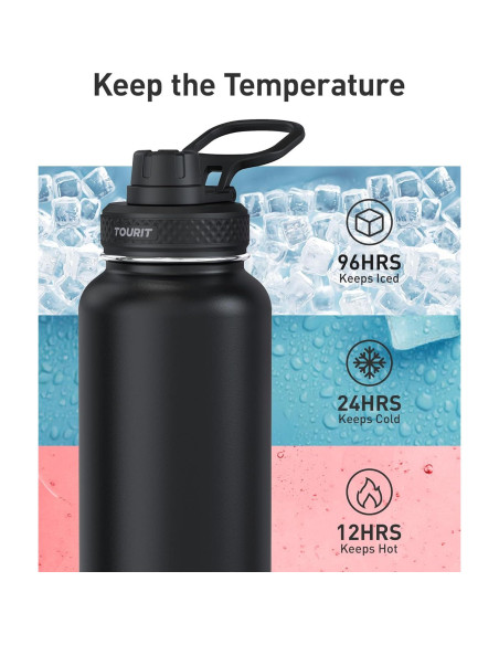 Botella de Agua Aislada TOURIT 24 oz Acero Inoxidable Negra Botella de Agua Aislada TOURIT 24 oz Acero Inoxidable Negra