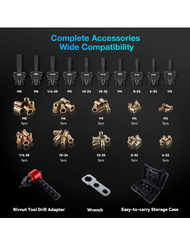 Kit de Tuerca Remachada YUZES con Adaptador para Taladro