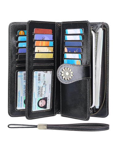 Billetera de Cuero Genuino para Mujeres con Bloqueo RFID