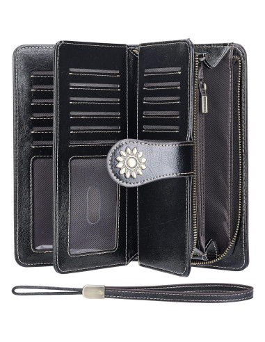 Billetera de Cuero Genuino para Mujeres con Bloqueo RFID