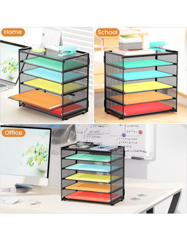 Organizador de Papel de Escritorio Biciyarn 6 Niveles Metal Negro